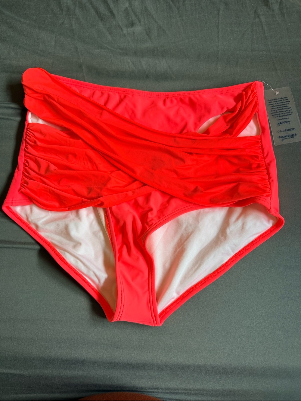 High-Waist Ruched Bikini Bottoms - Neon Pink